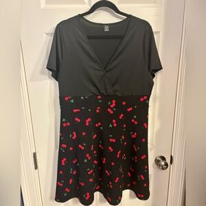 SHEIN Black and Red Wrap Top Cherry Print Dress 1XL